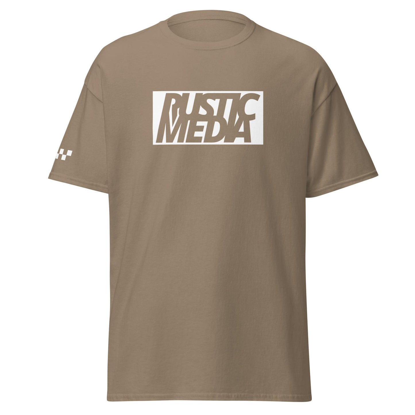 White Logo Rustic Media 100% Cotton Tee